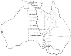 De route van de Overland Telegraph Line