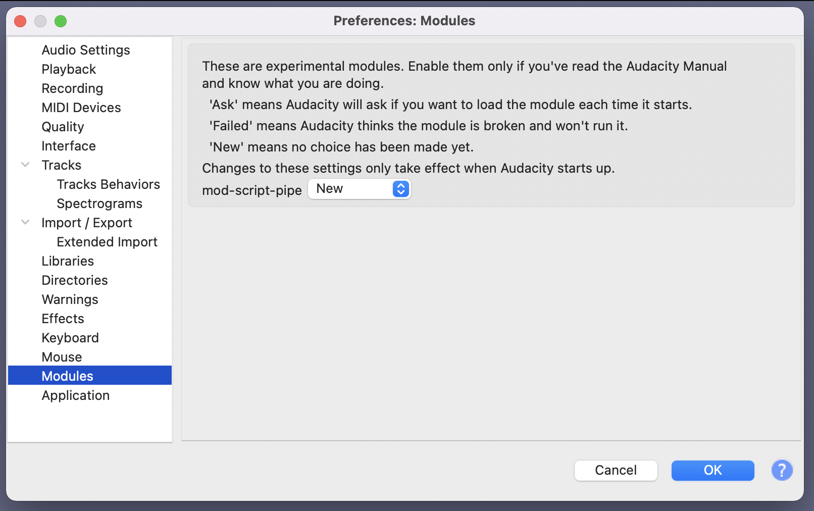 Audacity settings